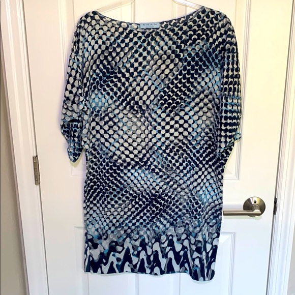 Shan silk tunic blouse blue gray and white - Picture 1 of 8